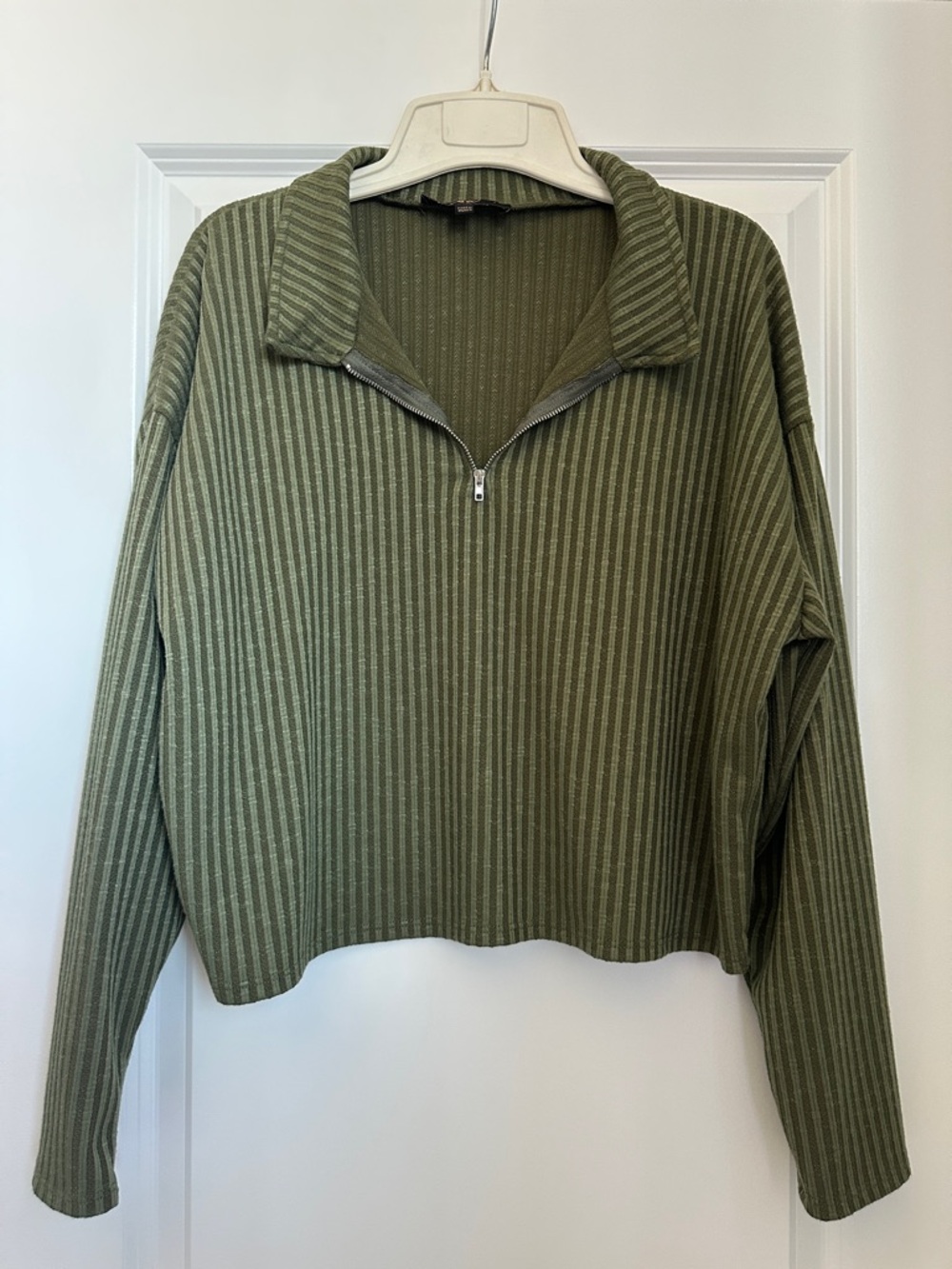 Olive Ribbed Half-Zip Pullover Sweater